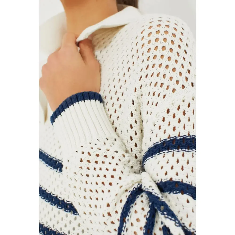 TNUCK SPORT White Stripe Mesh Fischer Sweater Size S NWT Retail $128 Tuckernuck - Picture 6 of 7